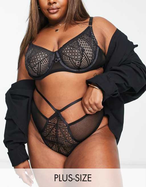 We Are We Wear Curve - String van geometrisch kant met hoge taille en smalle bandjes in zwart