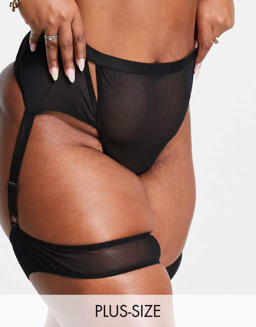 We Are We Wear - Curve - String van mesh met hoge taille en lichaamssierraad in zwart - BLACK