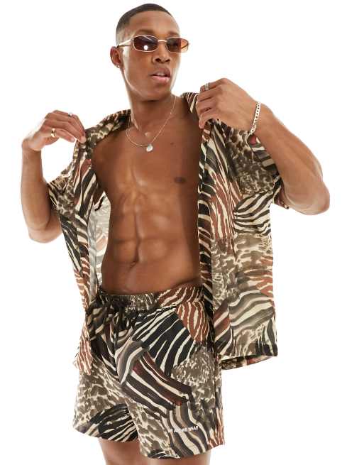 We Are We Wear Danny beach shirt in patched animal print (part of a set) 
