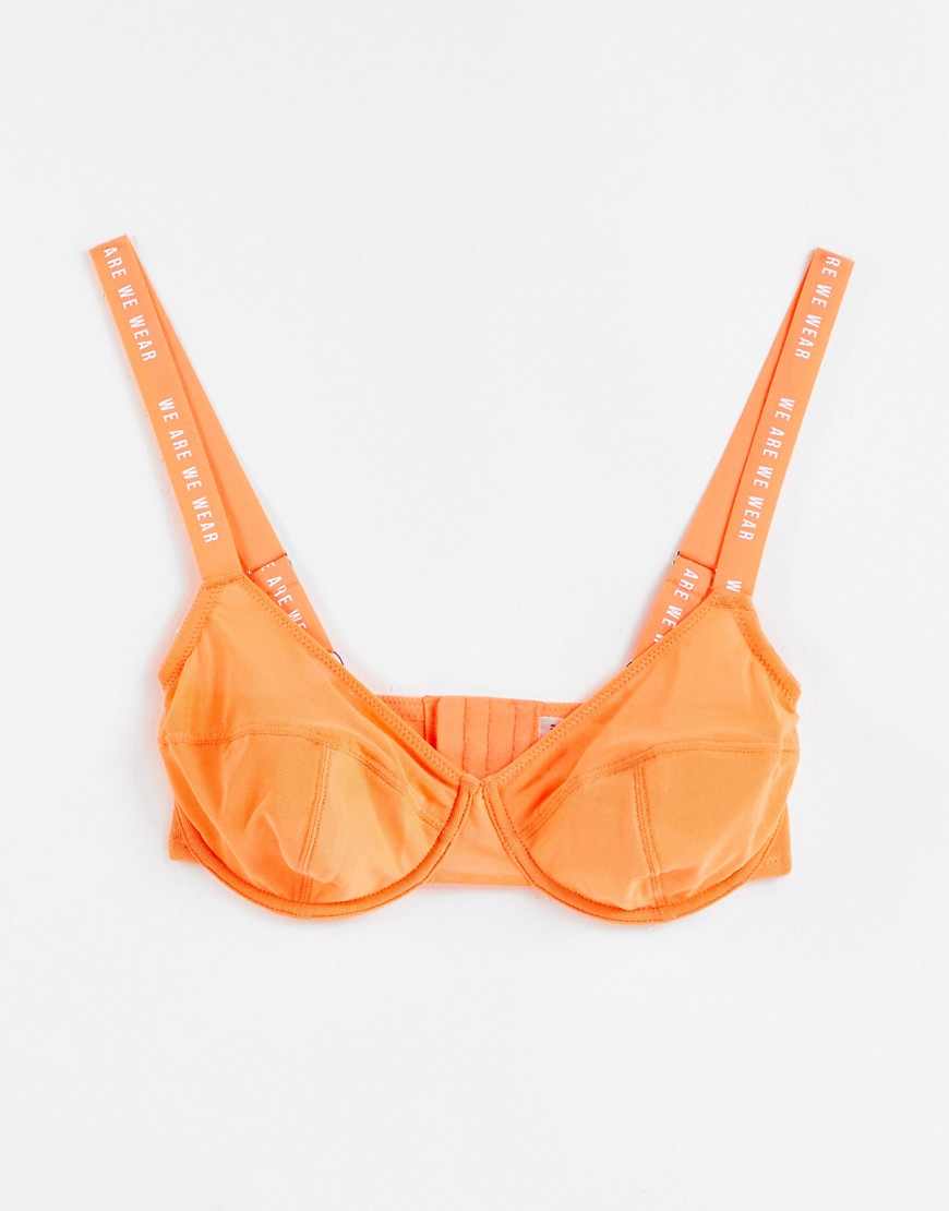 We Are We Wear Fuller Bust eco mesh sheer balconette bra in orange
