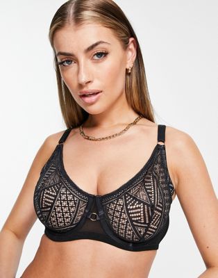 We Are We Wear Fuller Bust geo lace non padded balconette bra in black - ASOS Price Checker