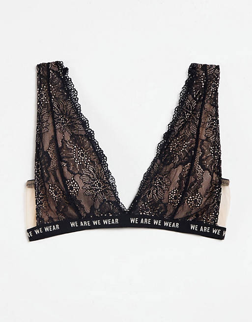 We Are We Wear Fuller Bust lace bralette with logo detail band in black