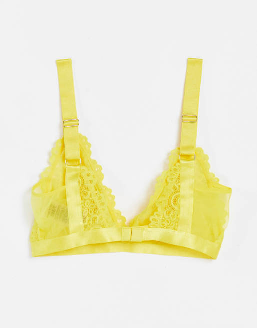 We Are We Wear Fuller Bust lace triangle bralet in yellow, 2 of 4