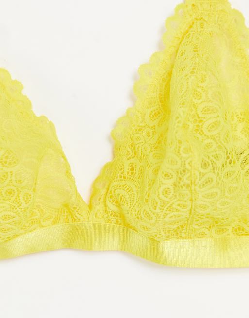 We Are We Wear Fuller Bust lace triangle bralet in yellow, 3 of 4