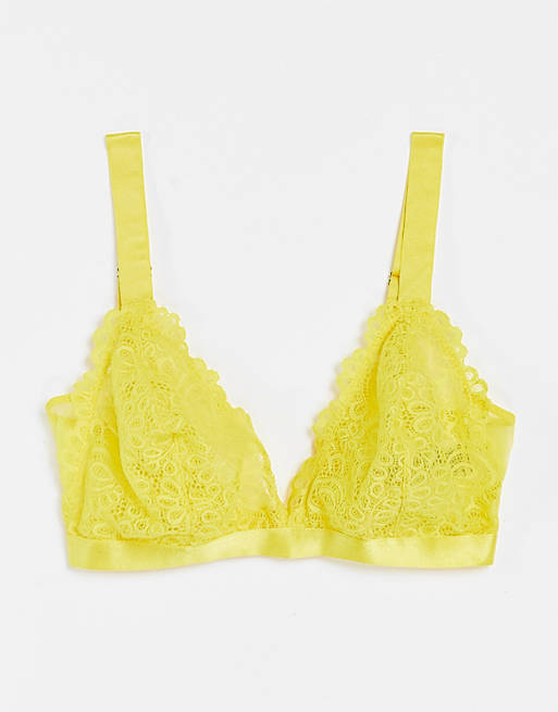 We Are We Wear Fuller Bust lace triangle bralette in yellow
