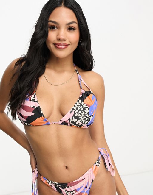 Fuller Bust Triangle Bikini Top in Tropical Print