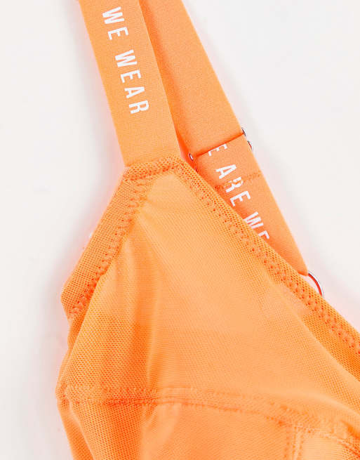 We Are We Wear Fuller Bust mesh sheer balconette bra in orange - ORANGE, 3 of 4