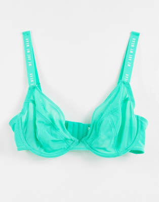 We Are We Wear Fuller Bust mesh sheer plunge bra in green - MGREEN - view 1