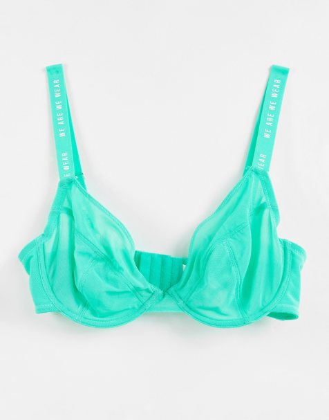 We Are We Wear Fuller Bust mesh sheer plunge bra in green - MGREEN
