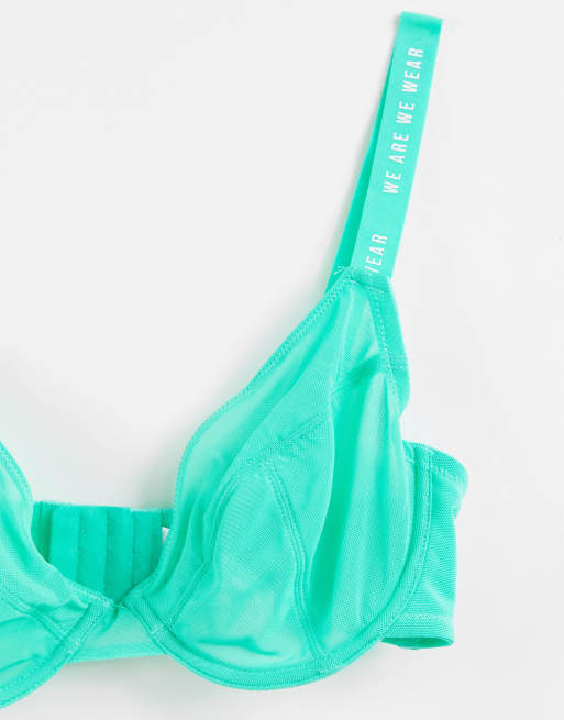 We Are We Wear Fuller Bust mesh sheer plunge bra in green - MGREEN, 3 of 4