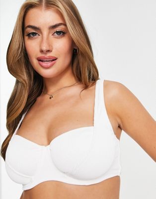 We Are We Wear Fuller Bust Stacey underwire bikini top in white rib - ASOS Price Checker