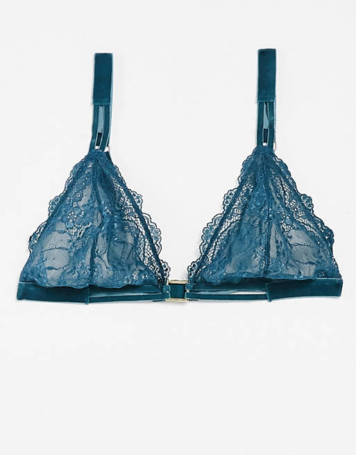 We Are We Wear Fuller Bust triangle bralette with velvet and hardwear trims in teal