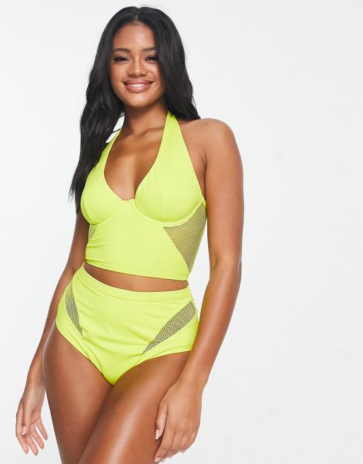 Neon yellow high hot sale waisted bikini bottoms