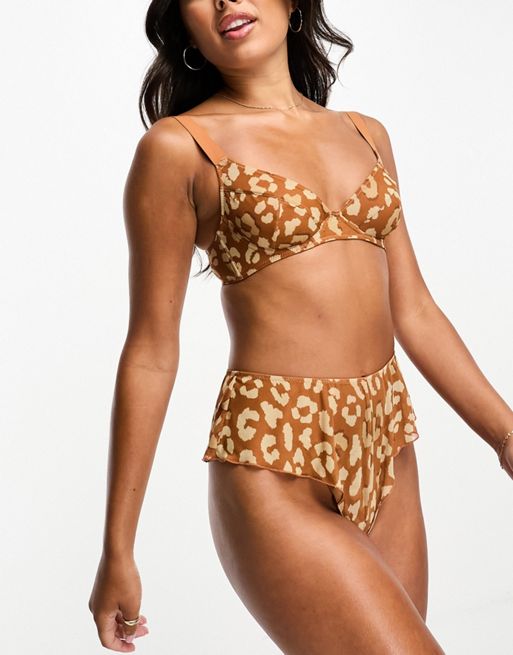 Recycled Mesh High Leg Leopard Thong - WE ARE WE WEAR