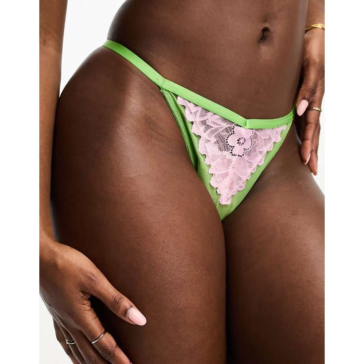 Kellie Lace & Mesh Thong With Front Ring Detail - WE ARE WE WEAR