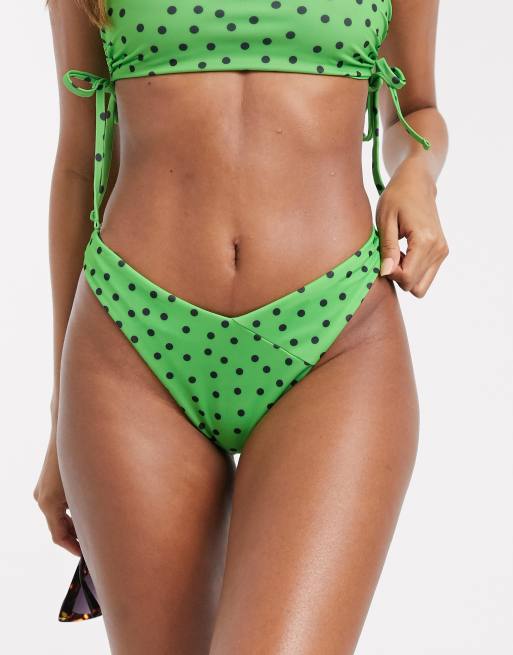 We Are We Wear mix and match high leg bikini bottom green polka dot MGREEN