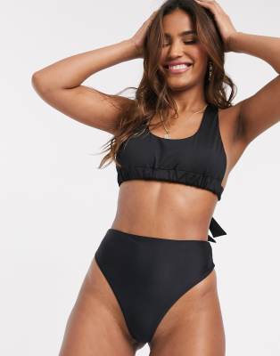 We Are We Wear mix and match recycled tie back crop bikini top in black