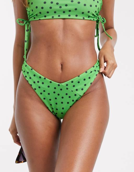 We Are We Wear – Mix and Match – Wysoko wycięty zielony dół od bikini w groszki – MGREEN