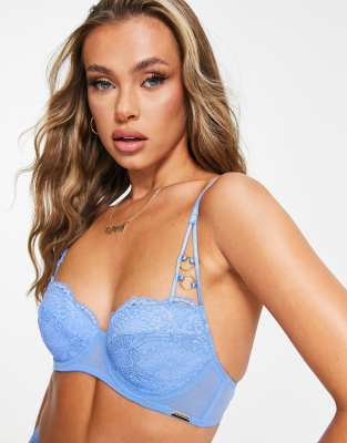 We Are We Wear We Are We Wear nylon blend padded plunge bra with hardwear detail in blue
