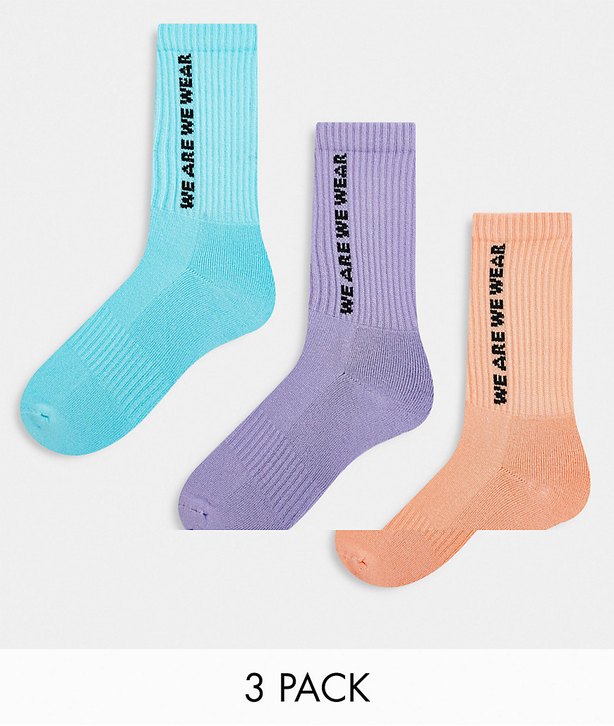We Are We Wear organic cotton blend branded ankle socks with terry sole in multi