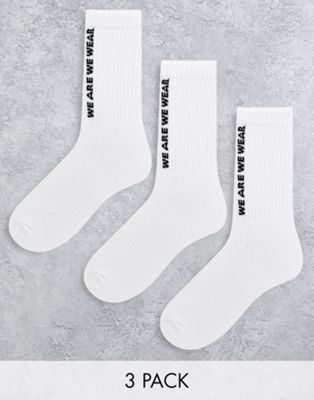 We Are We Wear cotton blend branded crew socks with terry sole in white - WHITE