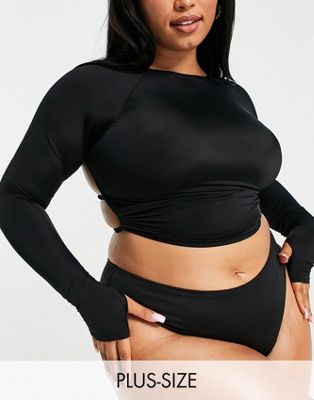 We Are We Wear Plus Layla lace up swim top in black