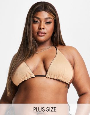We Are We Wear Plus melissa triangle reversible bikini top in black and caramel - ASOS Price Checker