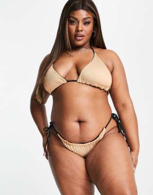 We Are We Wear Plus Melissa Tie Side Reversible Bikini Brief In Black And Caramel