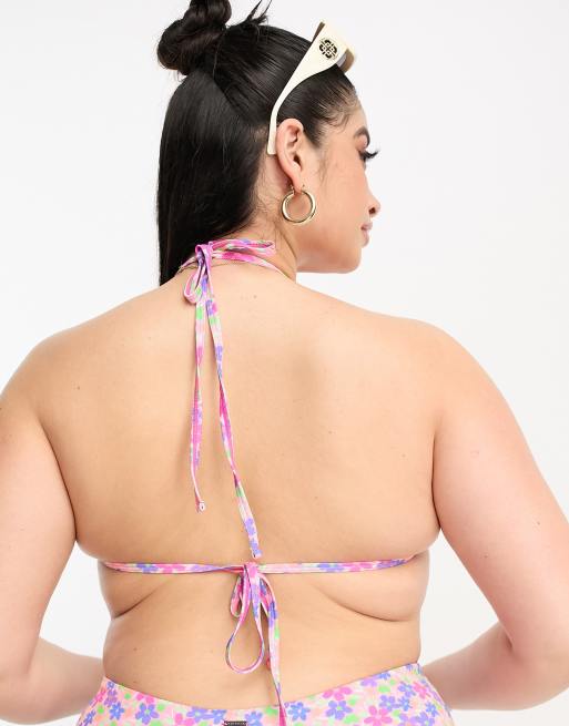 We Are We Wear Plus Melissa triangle bikini top in retro floral print, 3 of 4