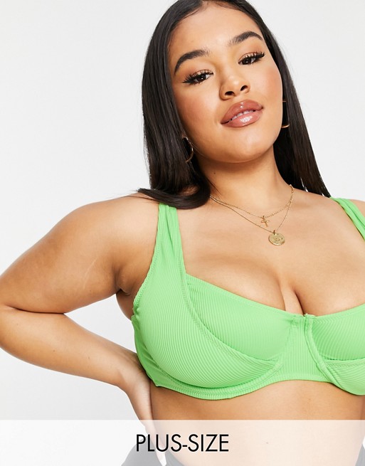 We Are We Wear Plus mix and match underwire ribbed bikini top in lime