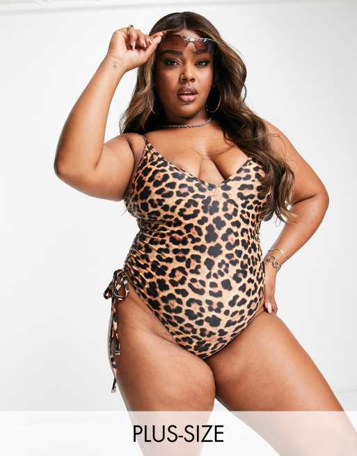 Leopard print hot sale plunge swimsuit