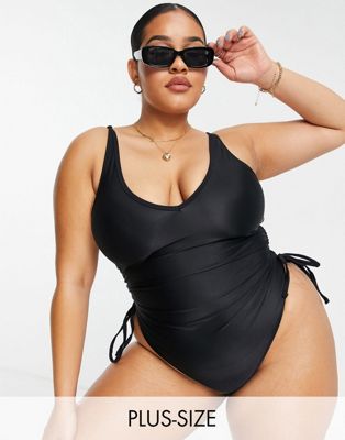 We Are We Wear Plus Nicola ruched side swimsuit in black