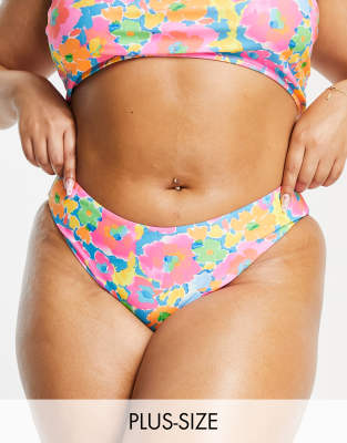 We Are We Wear Plus Sonia bikini bottom in neon retro floral - ASOS Price Checker