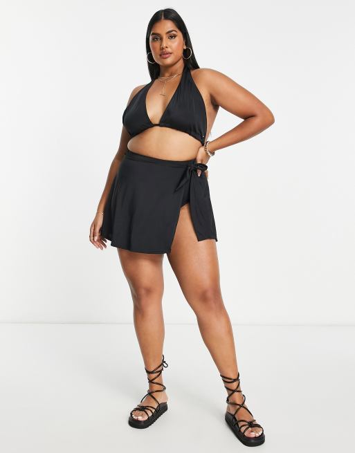 Plus size shop black bikini skirt