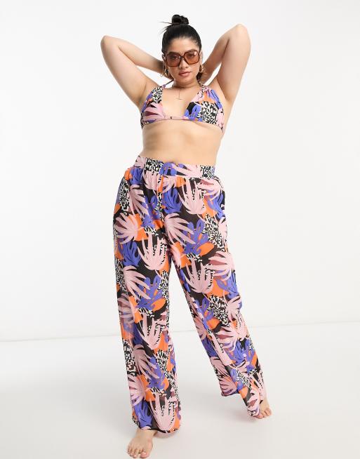 We Are We Wear Plus Tania wide leg beach pants in cabana tropical print