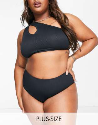 We Are We Wear Plus Tia High Waist Reversible Bikini Brief In Black And Caramel