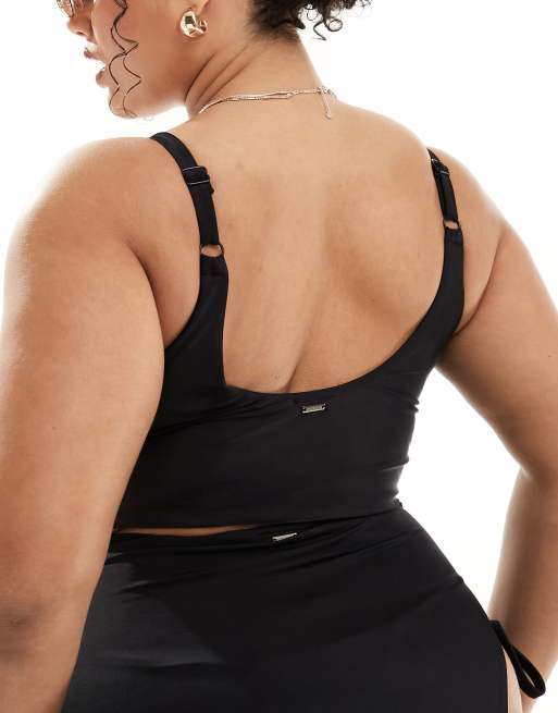 We Are We Wear Plus Toni longline bikini top in black, 3 of 4
