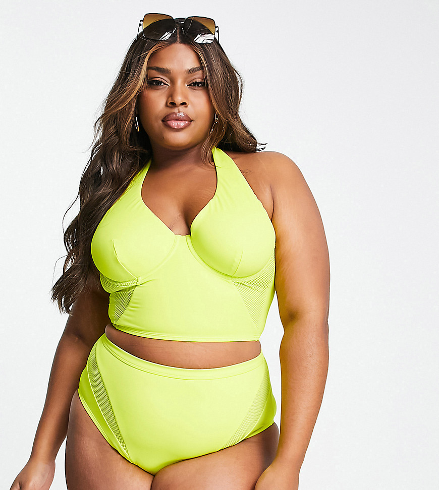 We Are We Wear Plus underwired bikini top with mesh insert in chartreuse-Green