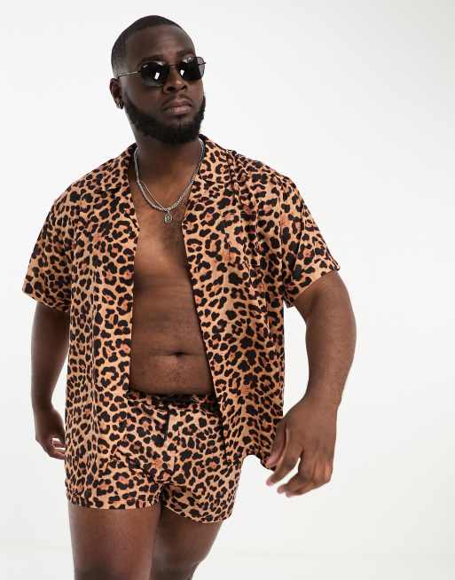 Extended Sizes Men Plus Tiger Print Shirt