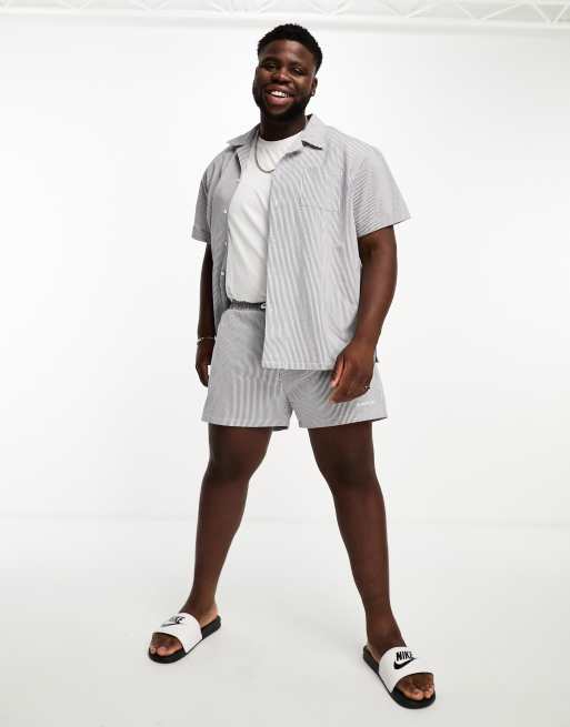 We Are We Wear Plus william short sleeved beach shirt in cream stripe print  - part of a set