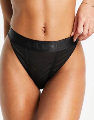 We Are We Wear poly blend mesh high leg high waist brazilian panty with seam detail in black