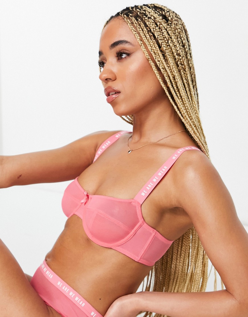 We Are We Wear poly blend non padded balconette bra with logo detail in pink – PINK