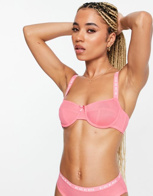 We Are We Wear Fuller Bust poly blend non padded balconette bra with logo  detail in pink - PINK