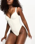 We Are We Wear PU bodysuit in cream-White