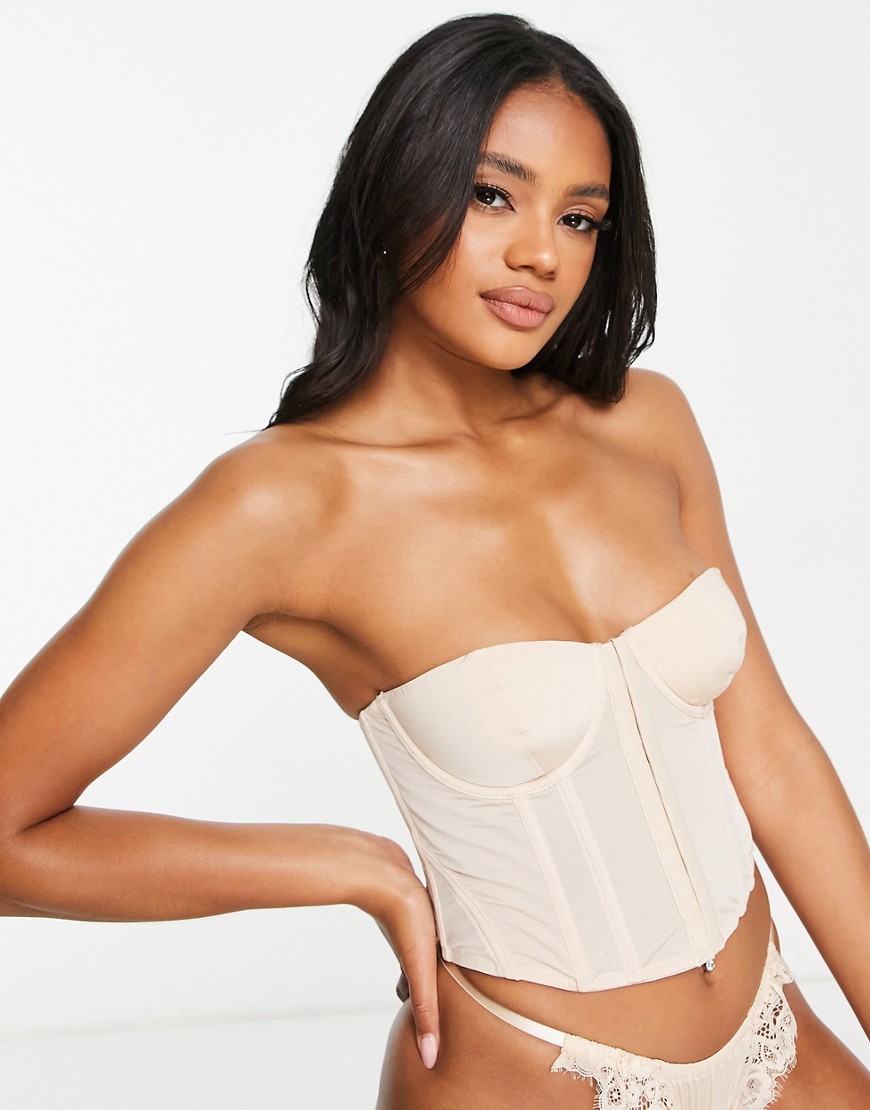 We Are We Wear recycled nylon blend corset bra in oyster-White