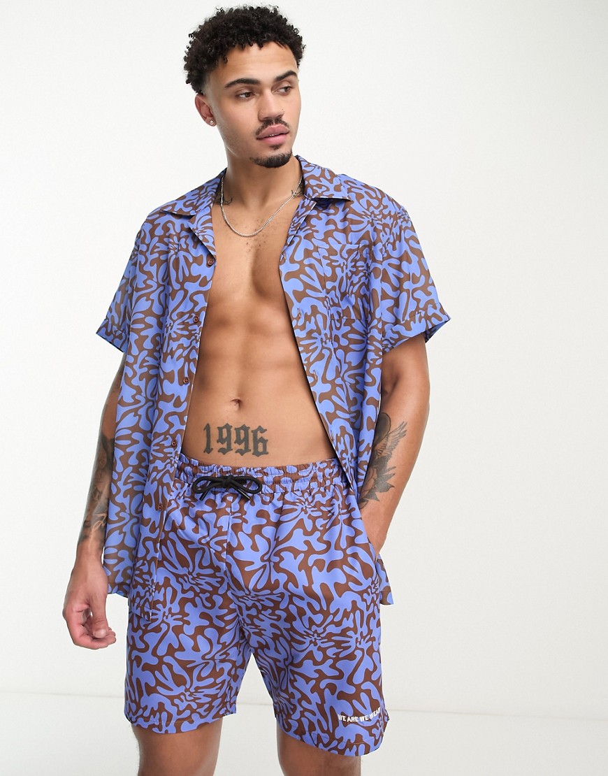 We Are We Wear short sleeve beach shirt co-ord in surf squiggle print-Blue