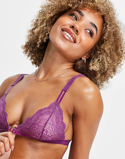 We Are We Wear triangle bralette with velvet and hardwear trims in violet