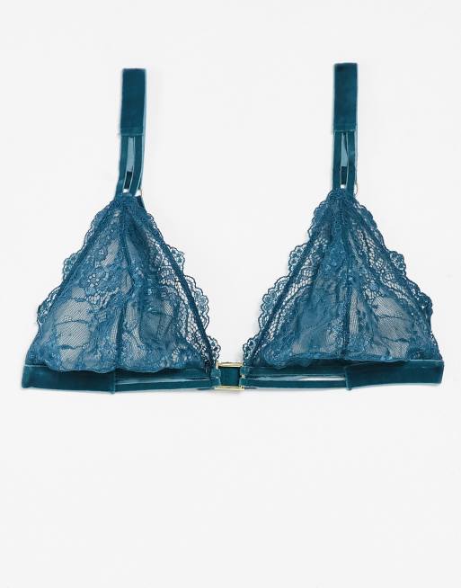 We Are We Wear - Vollere buste - Diep uitgesneden bralette met afwerkingen van fluweel en hardwear in groenblauw