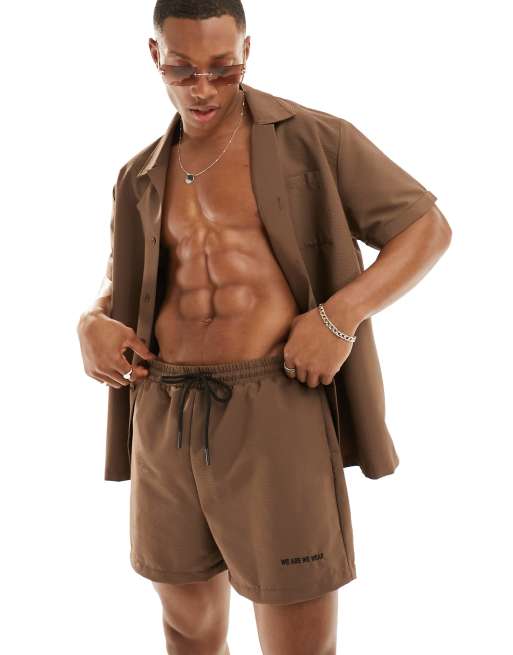 We Are We Wear William beach shorts in coffee stripe - part of a set