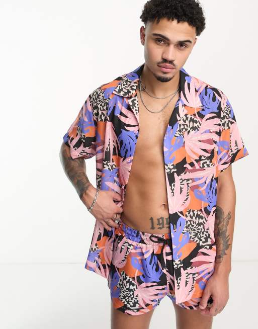 We Are We Wear william short sleeve beach shirt co-ord in cabana tropical print 
